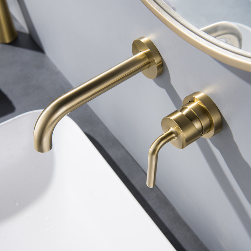 MODLAND Gold Brushed Single Handle Wall Mount Bathroom Faucets, Rough